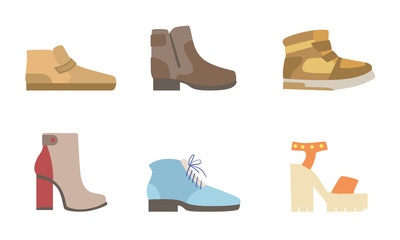 Male and Female Shoes Set, Footwear for Different Seasons Vector Illustration