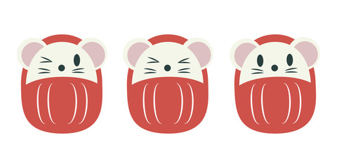 年賀状素材:ねずみさんダルマセット（ベクター）