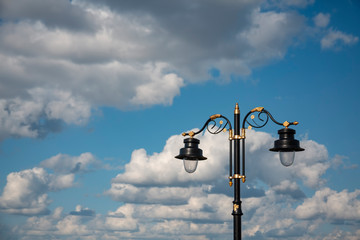 impressive beautiful blue sky and clouds street lamp