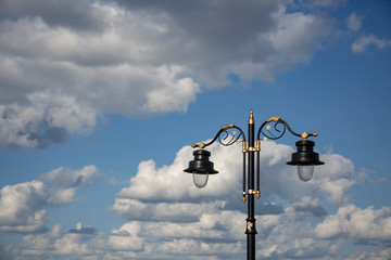 impressive beautiful blue sky and clouds street lamp