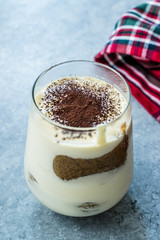 Classic Italian Tiramisu Dessert in Glass Cup.