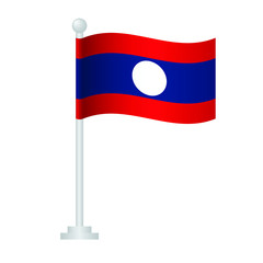 Laos  flag. National flag of Laos on pole vector 