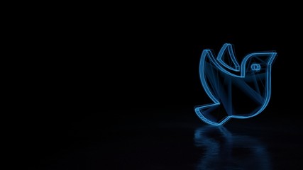 3d glowing wireframe symbol of symbol of dove isolated on black background