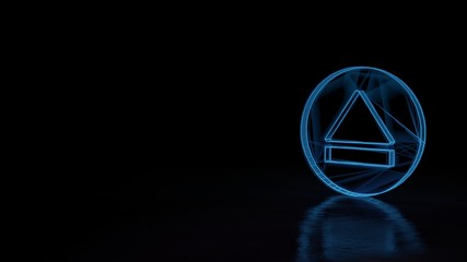 3d glowing wireframe symbol of symbol of eject  isolated on black background