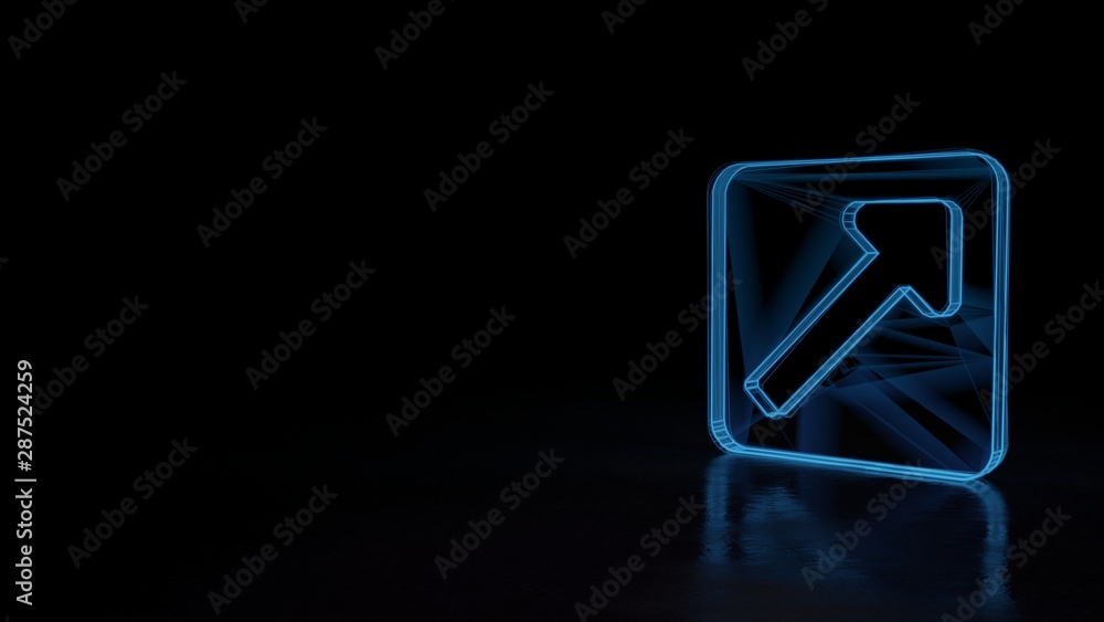 Poster 3d glowing wireframe symbol of symbol of external link square isolated on black background