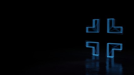 3d glowing wireframe symbol of symbol of exit isolated on black background