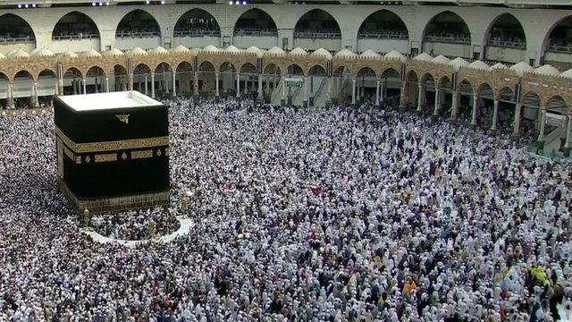 MECCA, SAUDI ARABIA,  September 2019 - Muslim pilgrims from all over the world gathered to perform Umrah or Hajj at the Haram Mosque in Mecca, Saudi Arabia, days of Hajj or Omrah