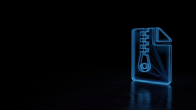 3d glowing wireframe symbol of symbol of file archive isolated on black background