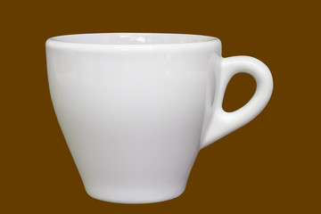 Empty coffee cup isolated on brown background.