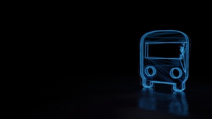 3d glowing wireframe symbol of symbol of front bus isolated on black background