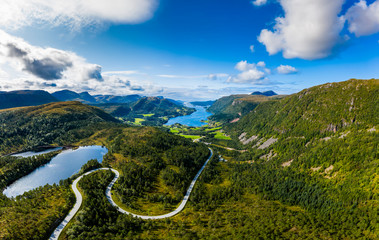 Beautiful Norwegian fjord Arvagsfjorden. Aerial view