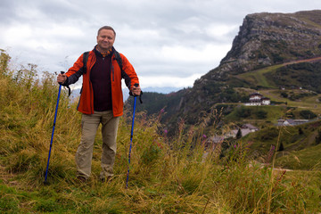 tourist man at the Dolomites