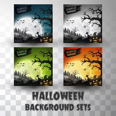 Halloween silhouette background sets with different colour scene