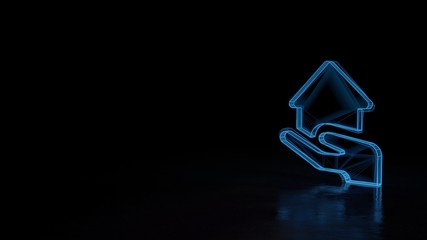 3d glowing wireframe symbol of symbol of house  isolated on black background