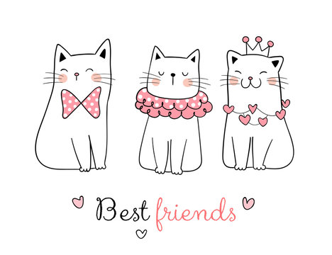 Draw collection of sweet cat with word best friend.