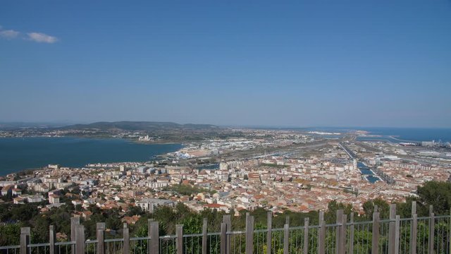 panoramic view of Sete France commercial and fishing port sunny day Mont Saint Clair 