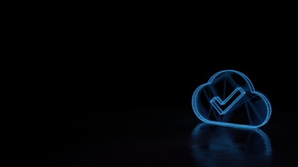 3d glowing wireframe symbol of symbol of check isolated on black background