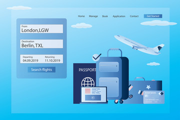Landing page for online search and book travel ticket,web banner template,