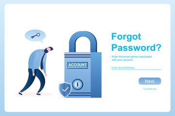 Unhappy businessman and account lock,forgot password web page template