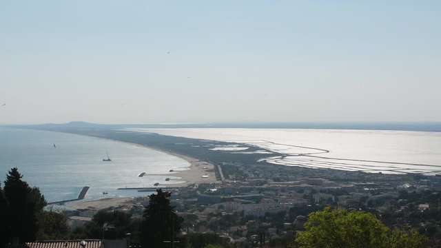 panoramic view of the beach Sete Cap d'Agde mediterranean sea sunny day France