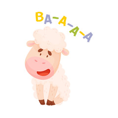 Cartoon pink lamb. Vector illustration on a white background.