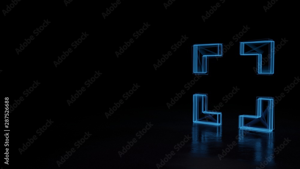Poster 3d glowing wireframe symbol of symbol of interface isolated on black background