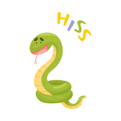 Cartoon green snake. Vector illustration on a white background.