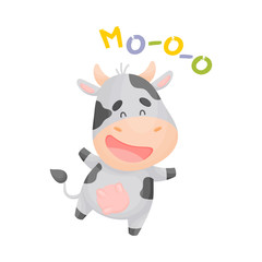 Cartoon spotted cow. Vector illustration on a white background.