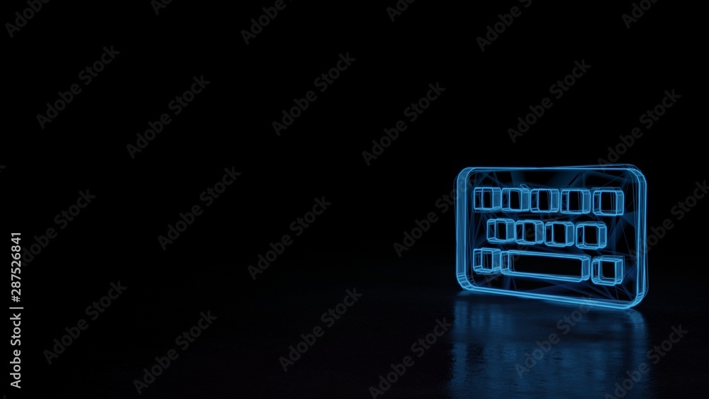 Poster 3d glowing wireframe symbol of symbol of keyboard isolated on black background