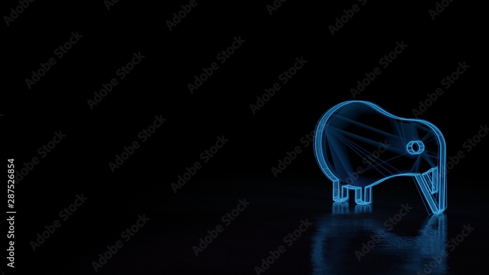 Poster 3d glowing wireframe symbol of symbol of kiwi bird isolated on black background