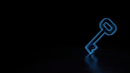 3d glowing wireframe symbol of symbol of key isolated on black background