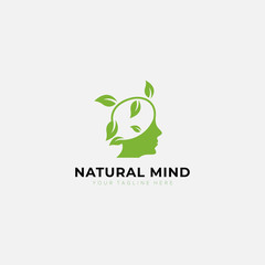 Mind natural logo with head person and leaf