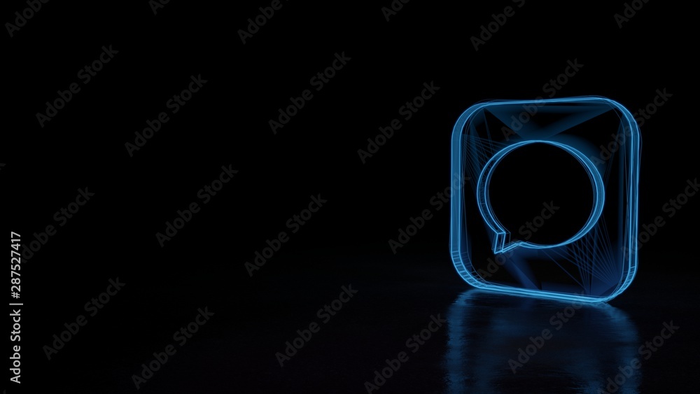 Poster 3d glowing wireframe symbol of symbol of message isolated on black background