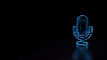 3d glowing wireframe symbol of symbol of microphone isolated on black background