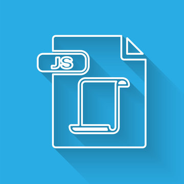 White line JS file document. Download js button icon isolated with long shadow. JS file symbol. Vector Illustration