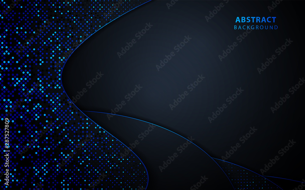 Poster abstract overlapping layers dark blue background a combination with golden glitters line. vector des