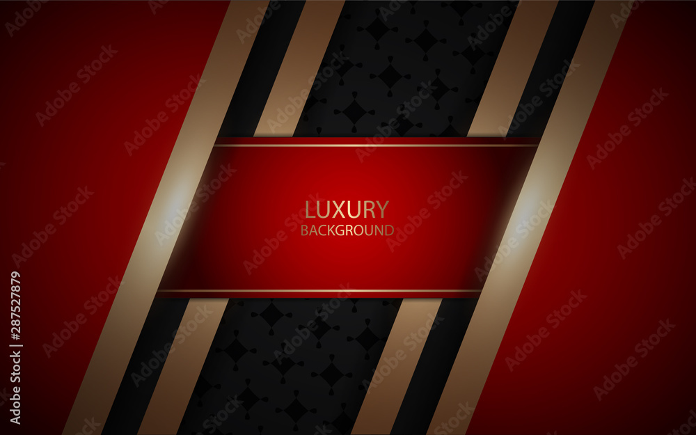 Poster abstract black and red overlapping layers background a combination with golden line. luxury and prem