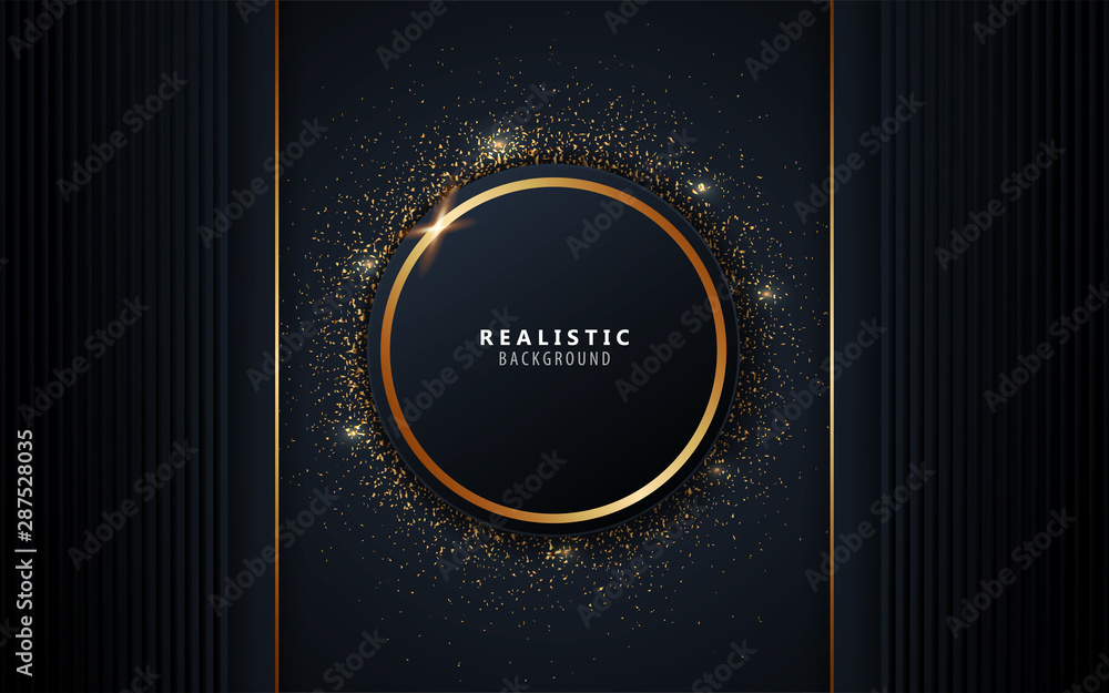 Poster abstract overlapping layers dark blue background a combination with golden glitters line. vector des
