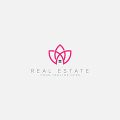Real Estate Lotus and feminine logo designs line lotus