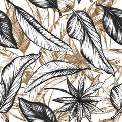 Decorative tropical pattern. Design of wallpapers, fabrics, covers and more.
