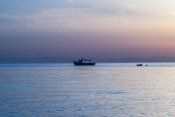 Sunrise in the early morning hours in the village Leptokaria, Greece