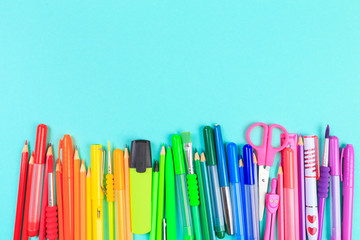 School stationery on color background. Back to school creative  Image  with text place