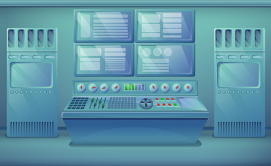 cartoon engineering room with equipment, vector illustration