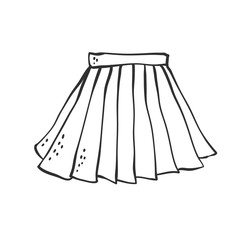 Vector skirt pleated classic uniform for school and office. Sketch contour doodle black white illustration.