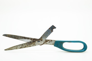 Open Old scissors isolated on white background,Broken scissors vintage household scissors