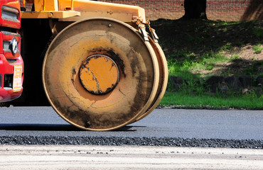 Asphalt road pavement construction site