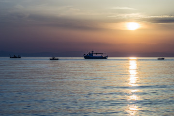 Sunrise in the early morning hours in the village Leptokaria, Greece