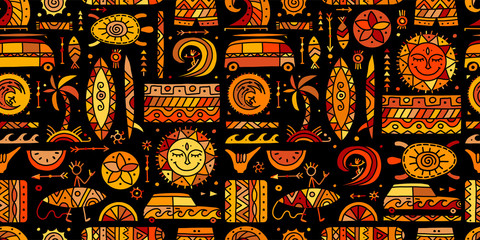 Surfing seamless pattern. Tribal elements for your design
