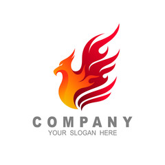 eagle logo template, phoenix logo and fire icon illustration, strong, wildlife, fire, hot logo vector