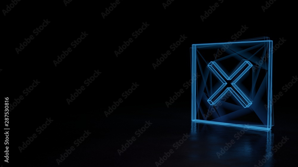 Poster 3d glowing wireframe symbol of symbol of multiply 1 isolated on black background